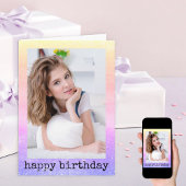 グリッターダストユニコーンレインボーガーリーフォト誕生日 カード