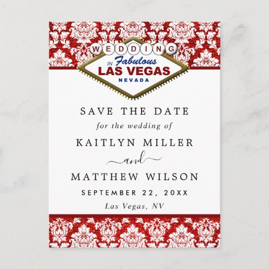 グリッターダマスクラスベガスウェディングザデイトを保存 案内ポストカード (正面)