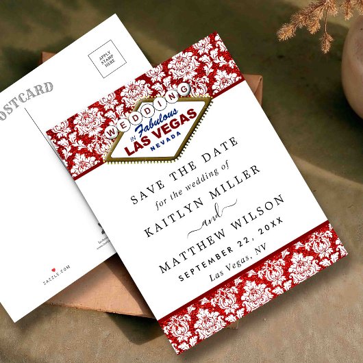 グリッターダマスクラスベガスウェディングザデイトを保存 案内ポストカード