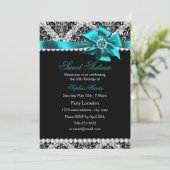 グリッターダマスク&ティール(緑がかった色)ジュエルボウスウィート16招待状 招待状 (スタンド正面)