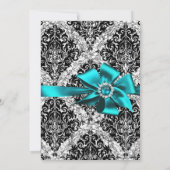 グリッターダマスク&ティール(緑がかった色)ジュエルボウスウィート16招待状 招待状 (裏面)