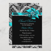 グリッターダマスク&ティール(緑がかった色)ジュエルボウスウィート16招待状 招待状 (正面/裏面)