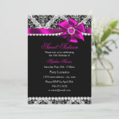 グリッターダマスク&ピンクジュエルボウスウィート16招待状 招待状 (スタンド正面)