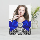 グリッターダマスク&ブ王室のルーボウ甘い16写真 招待状 (スタンド正面)