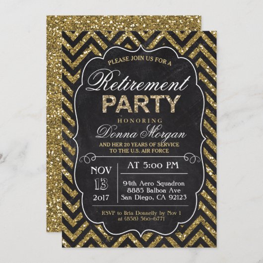 グリッターチョーク退職パーティの招待状 招待状 (正面/裏面)