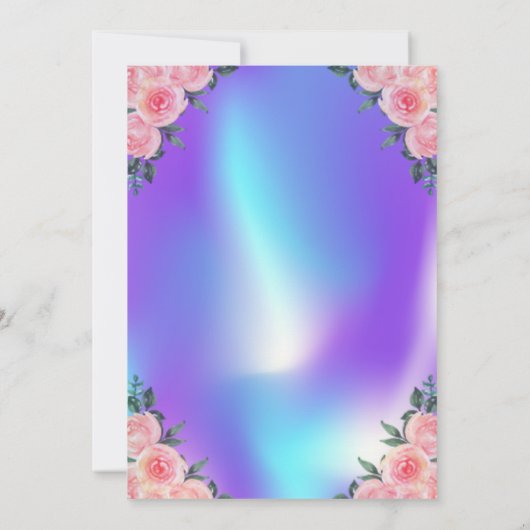 グリッターティアラバラホログラフィグラデーションック誕生日 招待状 (裏面)