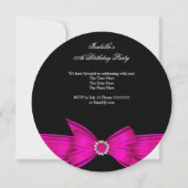 グリッターティアラホットピンクダイヤモンドボウバースデーパーティー 招待状 (裏面)