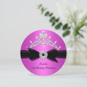 グリッターティアラホットピンクダイヤモンドボウ誕生日2 招待状 (スタンド正面)