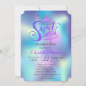 グリッターティアラホログラフィックスウィート16パーティー 招待状 (正面)