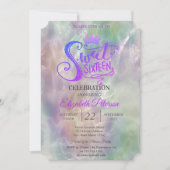 グリッターティアラホログラフィックパールスウィート16パーティー 招待状 (正面)