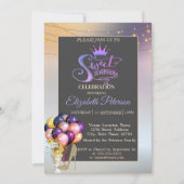 グリッターティアラ、コクテール、バルーン甘い17誕生日 招待状 (正面)