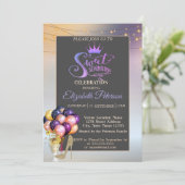 グリッターティアラ、コクテール、バルーン甘い17誕生日 招待状 (スタンド正面)