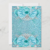 グリッターティール(緑がかった色)フローラブライダルシャワー招待 招待状 (裏面)