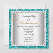 グリッターティール(緑がかった色)ブルーハイヒールシューズ金ゴールドマルティーニ2 招待状 (裏面)