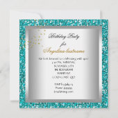 グリッターティール(緑がかった色)ブルーハイヒールシューズ金ゴールドマルティーニ 招待状 (裏面)
