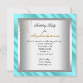 グリッターティール（緑がかった色）ブルーハイヒールシューズ金ゴールド誕生日 招待状 (裏面)