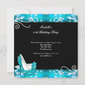 グリッターティール(緑がかった色)ブルーハイヒールダイヤモンド誕生日 招待状 (裏面)