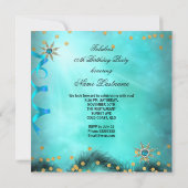 グリッターティール(緑がかった色)ブルーハイヒールバースデーパーティー 招待状 (裏面)