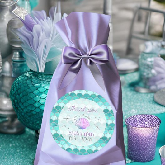 グリッターティール(緑がかった色)マーメイドはかりで測誕生日ありがとう ラウンドシール