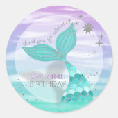 グリッターティール（緑がかった色）マーメイドテール誕生日サンキューアシフト ラウンドシール (正面)