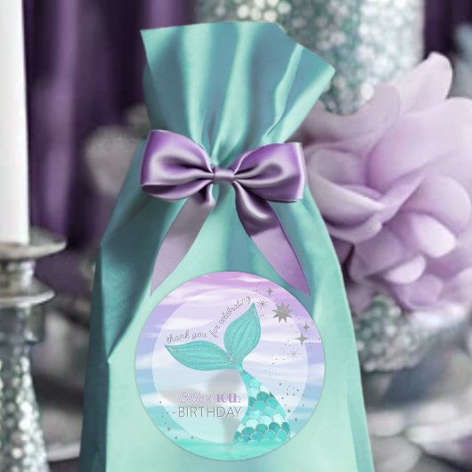 グリッターティール（緑がかった色）マーメイドテール誕生日サンキューアシフト ラウンドシール