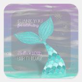 グリッターティール（緑がかった色）マーメイド誕生日サンキュービッグ スクエアシール (正面)