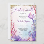 グリッターティール（緑がかった色）リトルマーメイドサマーガールベビー 招待状 (正面)