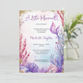 グリッターティール（緑がかった色）リトルマーメイドサマーガールベビー 招待状 (スタンド正面)