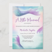 グリッターティール（緑がかった色）リトルマーメイドサマーガールベビー 招待状 (正面)