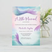 グリッターティール（緑がかった色）リトルマーメイドサマーガールベビー 招待状 (スタンド正面)