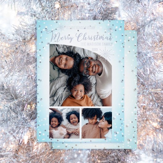 グリッターテーパーフェイクトップ3写真メリークリスマス 箔シーズンカード