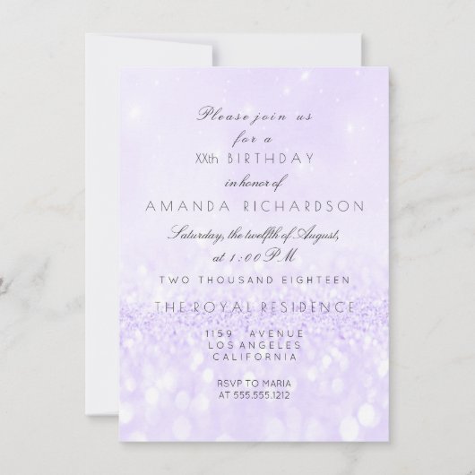 グリッターデリケートパステルラベンダーパープルアメジスト 招待状 (正面)