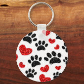 グリッタードッグポープリントと赤いハート キーホルダー (裏面)
