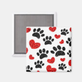 グリッタードッグポープリントと赤いハート マグネット (正面/裏面)