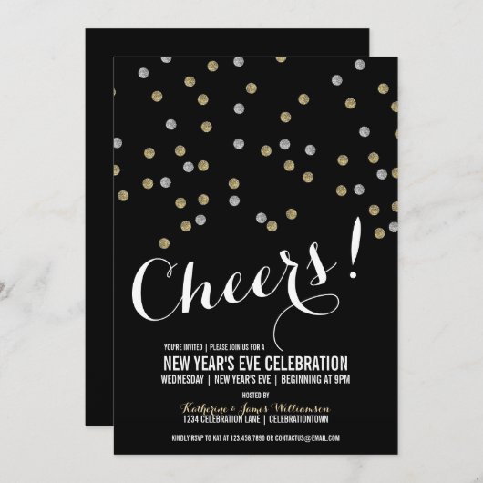 グリッタードットズニューイヤーズイブパーティの招待状 招待状 (正面/裏面)