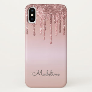 グリッタードライブバラ赤面ピンクブラックスクリプト名 iPhone X ケース