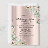 グリッタードライブバラ金ゴールド結婚フローラの記念日 招待状 (正面)