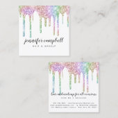 グリッタードリップシックなヘアメイクアップホログラフィックユニコーン スクエア名刺 (正面/裏面)