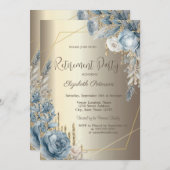 グリッタードリップシャンパーニュ金ゴールドブルーバラフレーム 招待状 (正面/裏面)