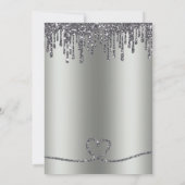グリッタードリップシルバーベビー足ベビーシャワー 招待状 (裏面)