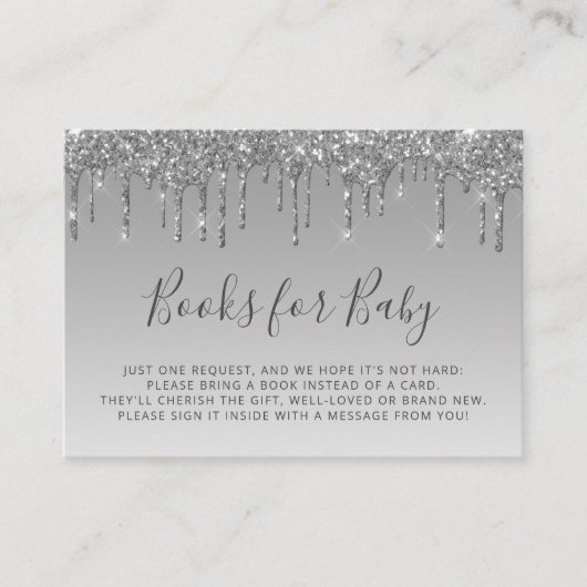グリッタードリップシルバー赤ちゃんシャワーブック エンクロージャーカード (正面)