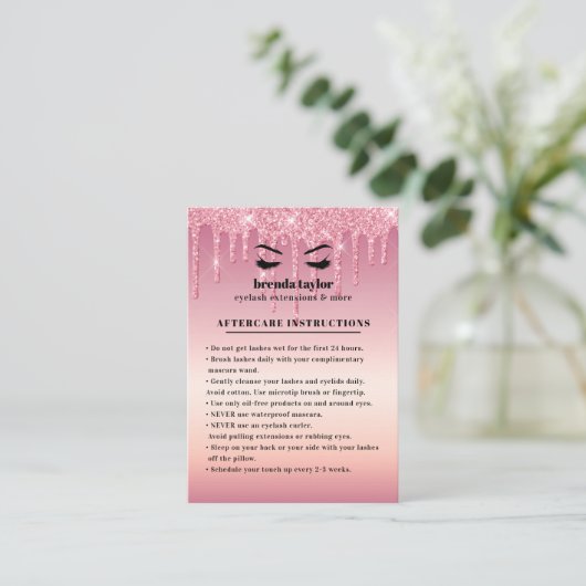 グリッタードリップスアイラッシュアフターケアの指示 名刺 (スタンド正面)