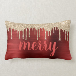 グリッタードリップスクリスマスレッドメタリックタイポグラフィ ランバークッション