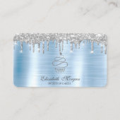 グリッタードリップスシルバーカップケーキベーカリーブルーメタリック 名刺 (正面)