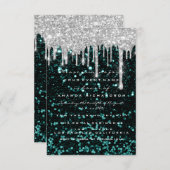 グリッタードリップスシルバーティール(緑がかった色)ブライダルスウィート16tt 招待状 (正面/裏面)