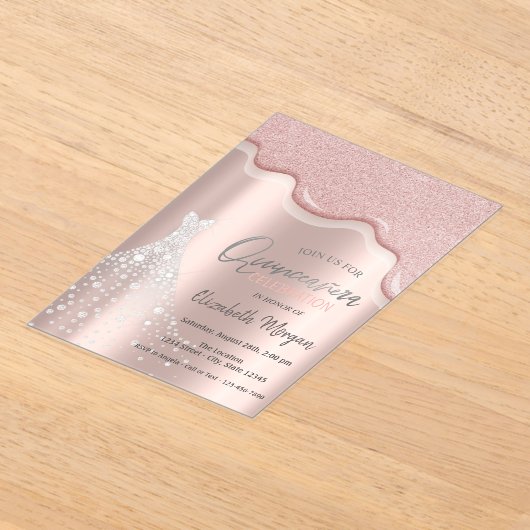 グリッタードリップスダイアモンズドレスキンセアニラ アクリル招待状 (レイダウン)