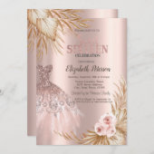 グリッタードリップスドレスパンパバラ金ゴールドスウィート16 招待状 (正面/裏面)