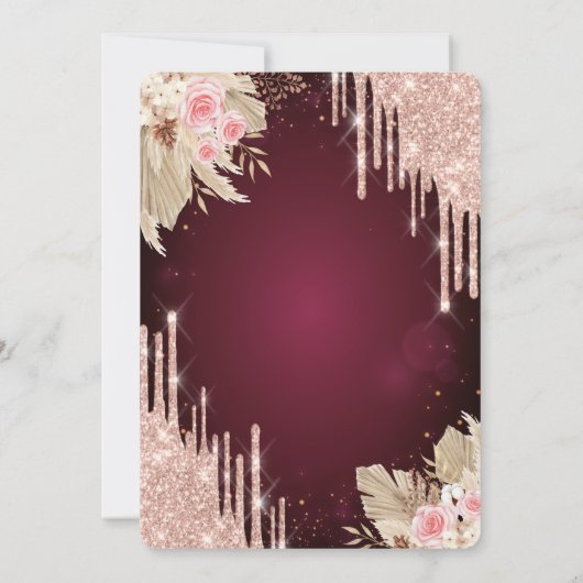 グリッタードリップスドレスフラワーズブルガンディキンセアニラ 招待状 (裏面)