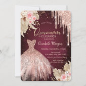 グリッタードリップスドレスフラワーズブルガンディキンセアニラ 招待状 (正面)