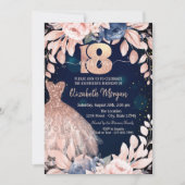 グリッタードリップスドレスブルーフラワーズ18誕生日 招待状 (正面)